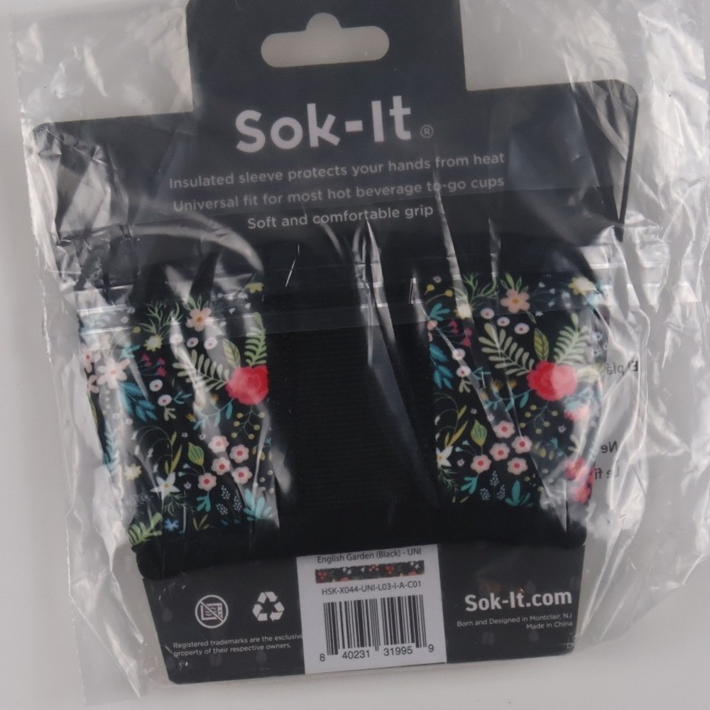 Sok-It Unisex Coffee Sleeve JavaSok Floral Black One Size NWT